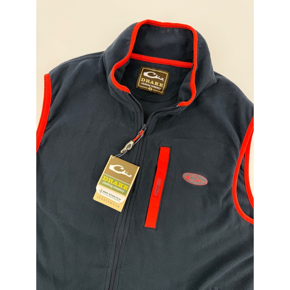 Drake Vest Mens‎ Medium Blue Camp Fleece Vest Hunting Fishing Pockets NEW